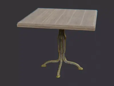 Wooden hotel restaurant table with a sturdy base Low-poly 3D model
