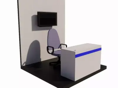 Booth office desk with monitor and chair 3D model