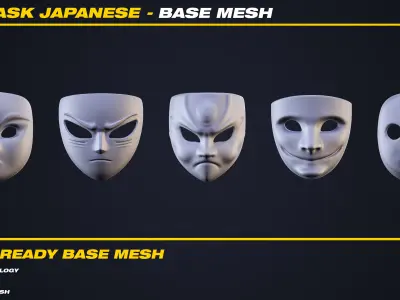 20 Mask Japanese Base Mesh - VOL 15 - Game Ready Low-poly 3D model