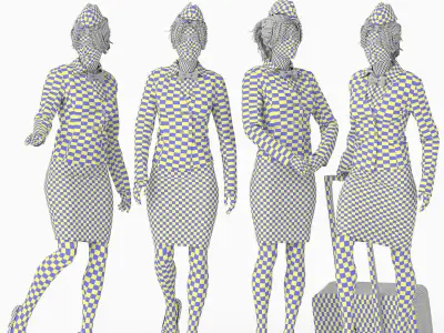 tewardess - Air Hostess Character - 4 Poses  Low-poly 3D model