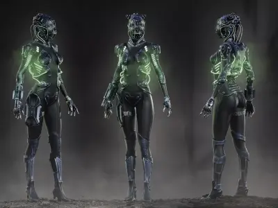 Sci Fi Cyborg Girl Low-poly 3D model