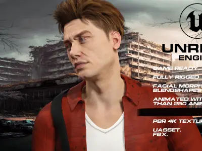 Zombie Hunter full rigged - game ready - animated Low-poly 3D model