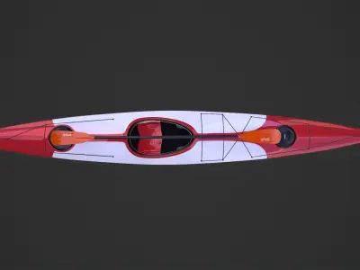 Kayak and Paddle Low-poly 3D model