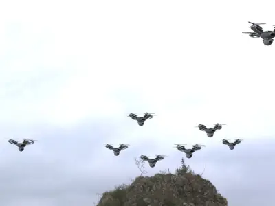 Drones group of flying in sky 3D model