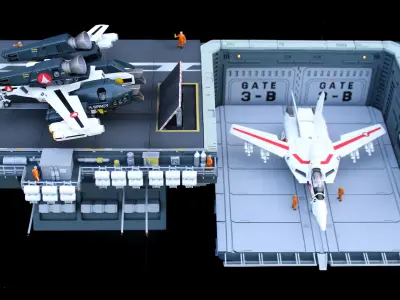 Set3 - Macross SDF1 Prometheus Hangar elevator-left Flight Deck 3D print model