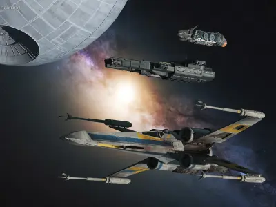 Space Fighter X-Wing Starship with R2-D2 Rigged for Maya 3D model