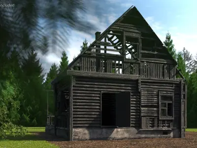 Burnt Wooden House Brown 3D model