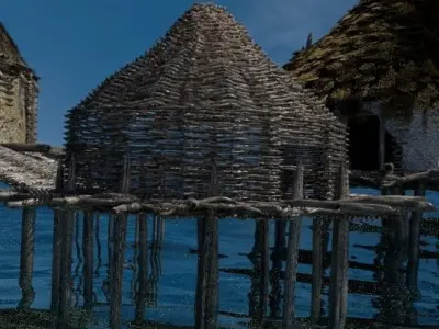 Prehistoric Wooden Hut Low-poly 3D model