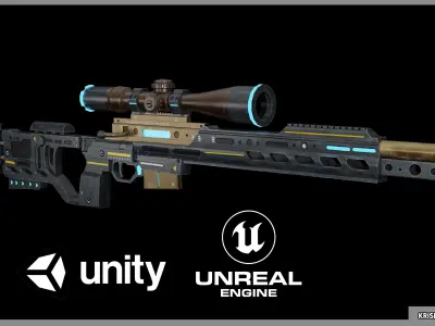 KRG chassis whiskey sniper rifle with 2 skins Game Ready Asset 3D model