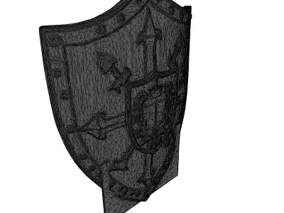 Wooden Medieval Shield with Coat of Arms 3D model