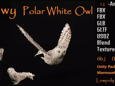 Snowy Polar White Owl Low-poly 3D model