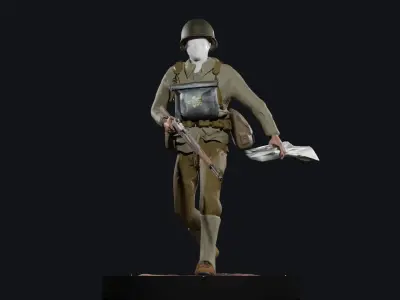 World War 2 US D-Day Infantry - Rigged Low-poly 3D model