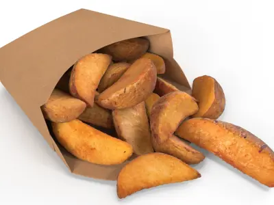 Rustic Potato Wedges in Kraft Packaging 3D model