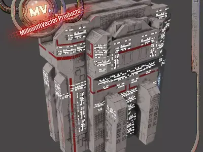 PBR Building futuristic space station Low-poly 3D model
