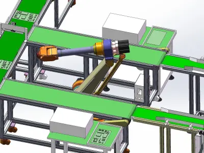 Pcb board loading package stacking conveyor line 3D model