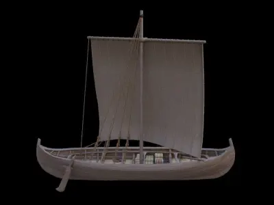 Wooden Sail Boat Low-poly 3D model
