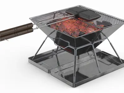 Cast Iron Sandwich Press on Camping Grill 3D model