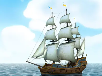 Cartoon Galleon Ship 3D model