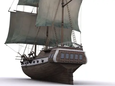 Warship brig Low-poly 3D model