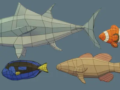 Low Poly Fish and orange Free low-poly 3D model