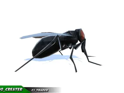 Low-Poly Housefly Insect Rigged Animated 3d model Low-poly 3D model