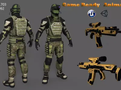 Tactical Soldier Full Animation Low-poly 3D model