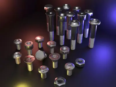 Nut Bolt and Screw Low-poly 3D model