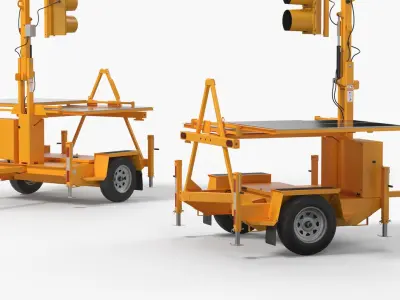 Mobile Traffic Signal Arm Trailer Yellow 3D model purchase