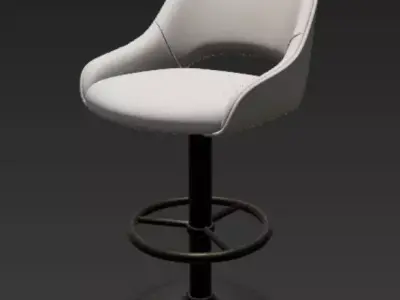 Contemporary Bar Stool Black Metal Base White Cushion 3D Model Free 3D model