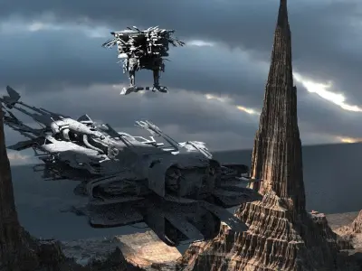 Star Wars inspired Racers With Planet ground 3D model