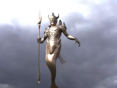 Low poly Merman statue 1 3D model