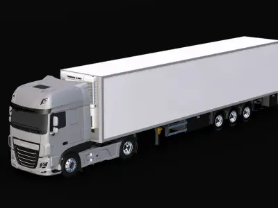 2018 DAF 106 XF EURO 6 4X2 Cold Store Trailer Low-poly 3D model