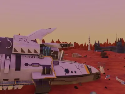 Stylized Martian Environment with  Spacecraft Rocket and Base 3D model