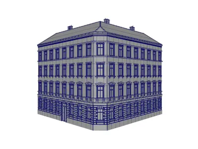 Street Facade Residantial Building Corner Brick Roof 3D model