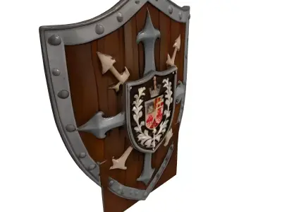Wooden Medieval Shield with Coat of Arms 3D model