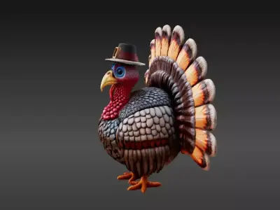 Stylized  Thanksgiving Turkey 3D Model Printable Cartoon Style 3D model
