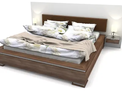 bed wood with accessories Free 3D model