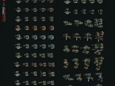 Modular Multilevel Turrets Mechs Robots Low-poly 3D model