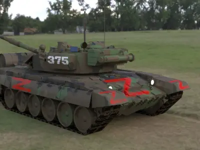 Weathered Wagner PMC Camouflaged T90A Tank with Red Z Marking Low-poly 3D model