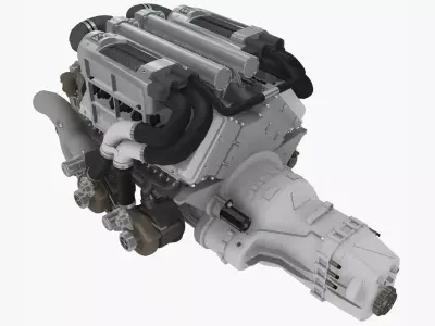 Bugatti Veyron W16 engine Low-poly 3D model