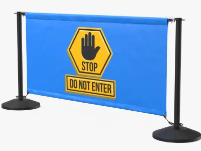 Barrier Banner Stand with Warning Sign 3D model