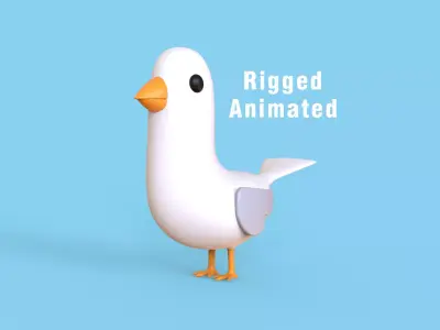 Low Poly - Cartoon Seagull Rigged Low-poly 3D model