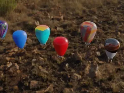 Hot Air Baloons Pack OF 6 Low-poly 3D model