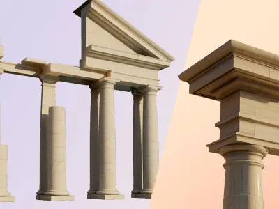 fronton Tuscan column and stone block model 3D model