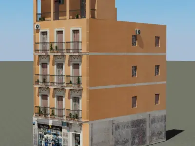 Building with balconies and balconies Low-poly 3D model