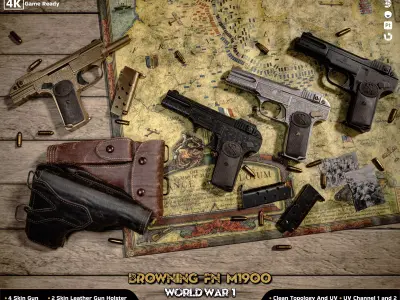 Browning FN M 1900 Colt World War Low-poly 3D model