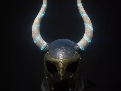 Horned fantasy helmet Low-poly 3D model