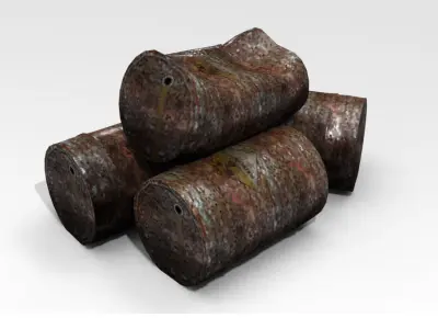 Barrels three rusty Free low-poly 3D model