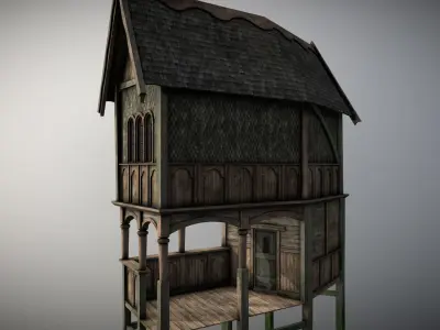 Medieval Lake Village - House 10 with interiors Low-poly 3D model