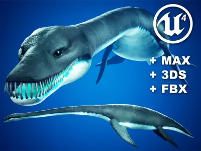 Plesiosaur Elasmosaurus - with UE4 Support Low-poly 3D model